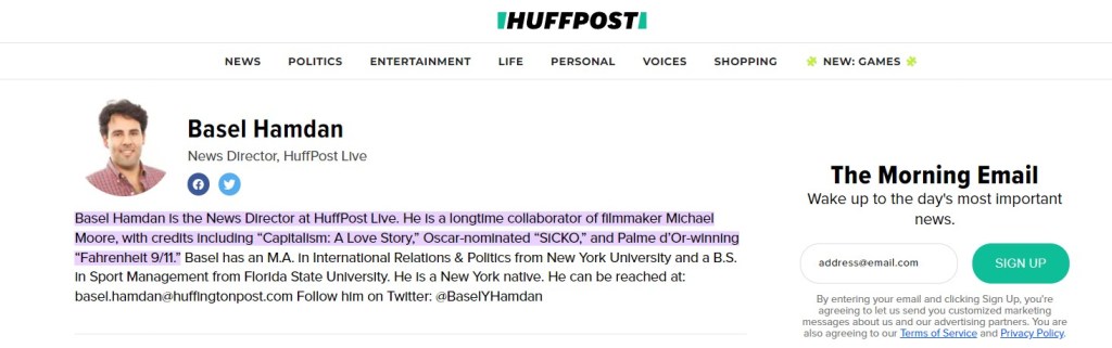 Hamdan's HUFFPO profile
