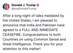 POTUS INDIA PAKISTAN CEASE FIRE