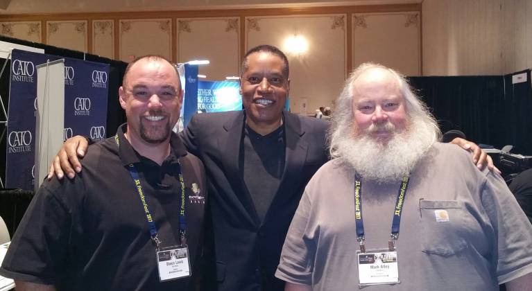 Sack Head Shaun, Larry Elder, and BZ at FreedomFest 2017 in Las Vegas representing SHR Media