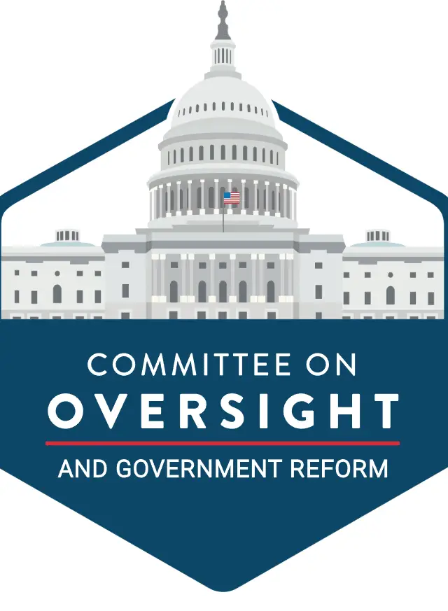 Committee on Oversight and Government Reform logo featuring the U.S. Capitol building Caption: Official logo of the U.S. House Committee on Oversight and Government Reform Description: The official emblem of the U.S. House Committee on Oversight and Government Reform, showing the U.S. Capitol dome above the committee name in a blue shield design.