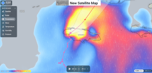Satellite and radar map from Zoom Earth showing Hurricane Melissa’s projected path across Jamaica with heavy rainfall bands and storm intensity colors.