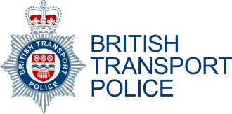 Official logo of the British Transport Police featuring the crown emblem and blue text reading “British Transport Police.”