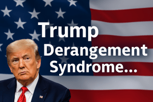 Graphic of President Trump over an American flag with the text Trump Derangement Syndrome.