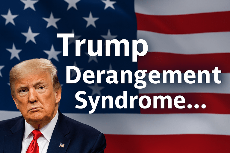 Graphic of President Trump over an American flag with the text Trump Derangement Syndrome.