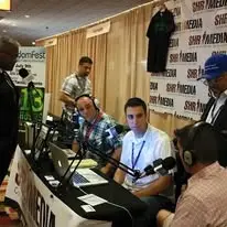 Lt. Col. Allen West, Kris Paronto, Ken McClenton, Sack Head Shaun, Sack Head Clint, and Producer Soko during a live SHR Media broadcast at FreedomFest 2016.
