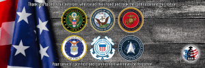 SHR Media Veterans Day banner with U.S. military branch emblems and thank you message.