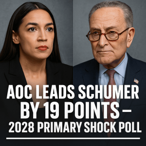 Alexandria Ocasio-Cortez and Chuck Schumer in split-screen as 2028 New York Senate poll shows AOC leading by 19 points