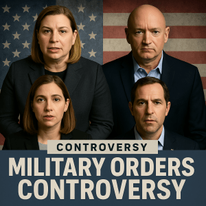 Democratic lawmakers featured in a split-image graphic about the military orders controversy