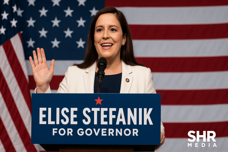 Elise Stefanik speaks at a campaign rally announcing her bid for New York governor 2026.