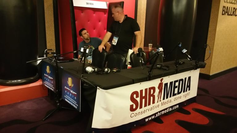 The SHR Media broadcast booth setup at FreedomFest 2017 in Las Vegas.
