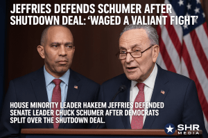 Hakeem Jeffries and Chuck Schumer speak at U.S. Capitol after government shutdown deal