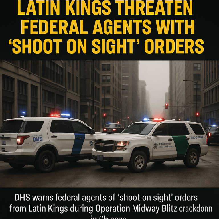 DHS and Border Patrol vehicles in Chicago amid Latin Kings shoot on sight threat during Operation Midway Blitz.
