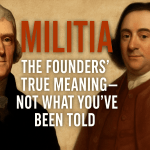 Thomas Jefferson and George Mason portraits beside text reading “Militia The Founders’ True Meaning, Not What You’ve Been Told,” with SHR Media logo.