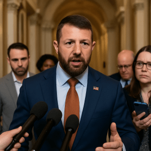 Senator Markwayne Mullin speaks at the U.S. Capitol, addressing reporters about alleged Democratic delays in reopening the government.