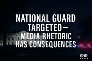 Feature image showing the White House at night with emergency lights visible and text reading National Guard Targeted Media Rhetoric Has Consequences.