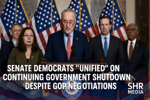 Senate Democrats, including Chuck Schumer, hold a press briefing at the Capitol about continuing the government shutdown amid GOP negotiations.