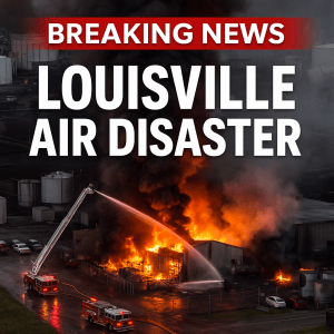 Firefighters battle flames at the Kentucky Petroleum Recycling site following UPS Flight 2976 crash in Louisville, Kentucky.