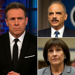 Chris Cuomo shown beside Eric Holder and Lois Lerner in a composite image highlighting past subpoena controversies linked to the Obama administration.