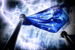 European Union flag and Elon Musk imagery symbolizing EU proposals to expropriate X and place it under government control in the name of free speech regulation.