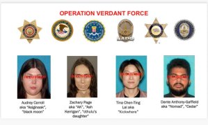 FBI and law enforcement arrest photos of four Turtle Island Liberation Front members charged in a New Year’s Eve bombing plot in Los Angeles