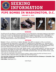 FBI seeking information poster for January 5 2021 Washington DC pipe bomb suspect