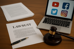 Legal documents and gavel symbolizing lawsuits involving online creator Jeremy B. Hales.