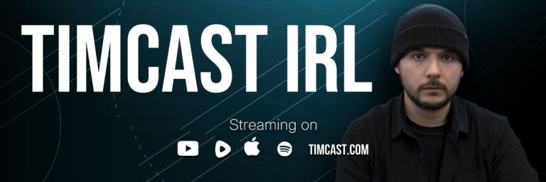 Timcast IRL logo and host Tim Pool promotional streaming banner
