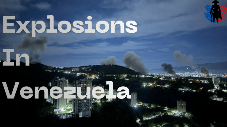 Explosions in Venezuela headline over a night city skyline with multiple smoke plumes