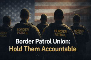 Silhouetted U.S. Border Patrol agents in a news-style image representing a union statement on law enforcement accountability