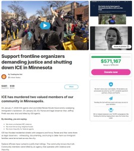 Screenshot of Chuffed campaign “Support frontline organizers demanding justice and shutting down ICE in Minnesota” by Tending the Soil