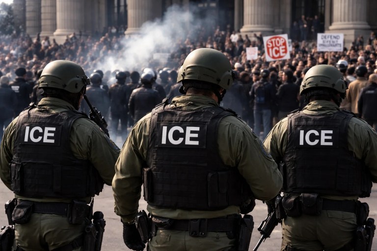 Federal immigration officers operate near a Minnesota courthouse after an appeals court lifted restrictions on enforcement tactics.