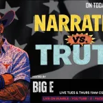 Mission Ready Men graphic reading “Narrative vs Truth” hosted by Big E with illustrated host portrait and Mission Ready Men logo