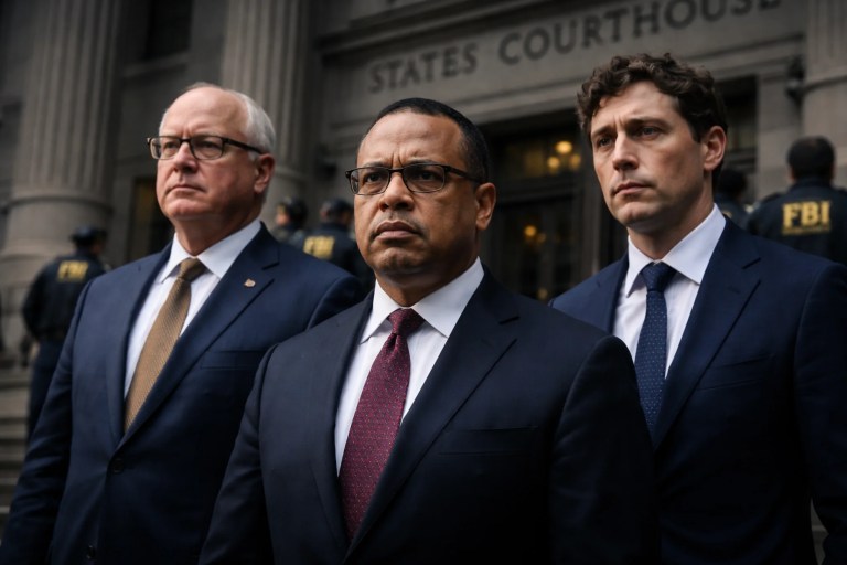 Walz Ellison Frey outside federal courthouse during obstruction probe