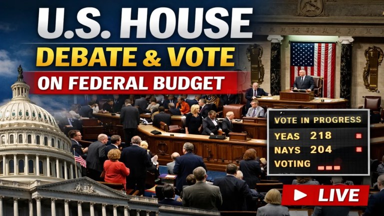 U.S. House of Representatives debating and voting on the federal budget during a live session