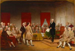 Painting of George Washington addressing delegates during the Constitutional Convention