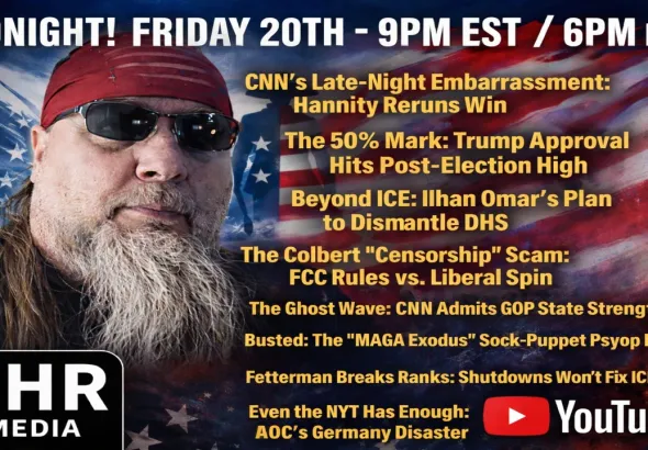 Reaver of Common Sense live show thumbnail February 20 2026 featuring Jersey Joe with American flag background discussing CNN ratings, Trump approval, DHS debate, and media narratives