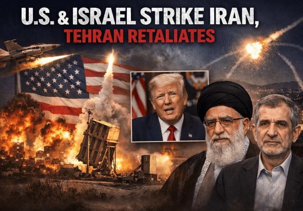 Israeli airstrike over Iran as missiles are launched in retaliation toward Israel and U.S. bases in the Middle East during regional escalation