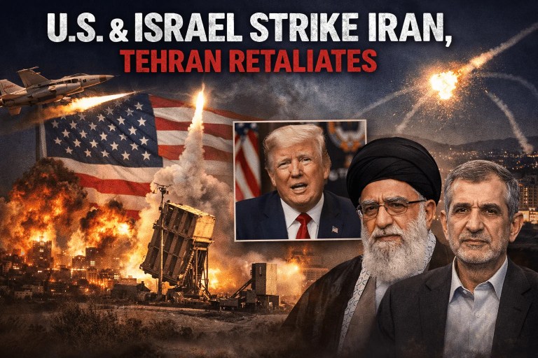 Israeli airstrike over Iran as missiles are launched in retaliation toward Israel and U.S. bases in the Middle East during regional escalation