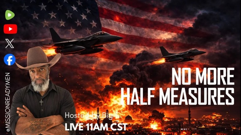 Mission Ready Men show graphic with fighter jets over an American flag and the headline No More Half Measures, hosted by Big E
