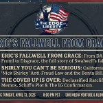 The Edge of Liberty podcast graphic featuring Eric Swalwell fall from grace and April 15 2026 show topics