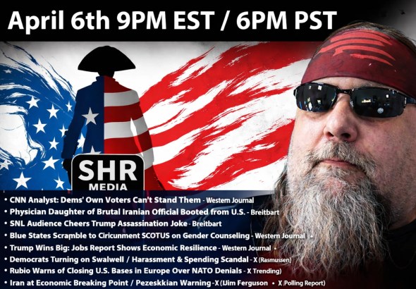 SHR Media Reaver of Common Sense live show April 6 2026 featuring Jersey Joe with political topics and American flag background