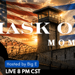 Cinematic political illustration showing a prison watchtower and barbed-wire fence beneath blended American and Israeli flags at sunset, symbolizing authoritarian extremism and political radicalization.