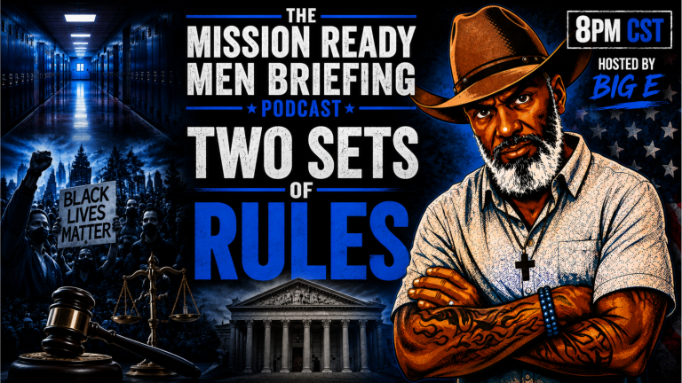 "Two Sets of Rules." The image includes a school hallway, a Black Lives Matter protest scene, scales of justice, a judge's gavel, and a courthouse, symbolizing debates over school discipline, race, accountability, equal justice under the law, and the truth about how we got here.
